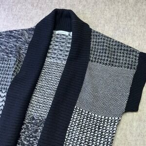 Liz Claiborne Women Patchwork Knit Vest Open Cardigan Black White XL